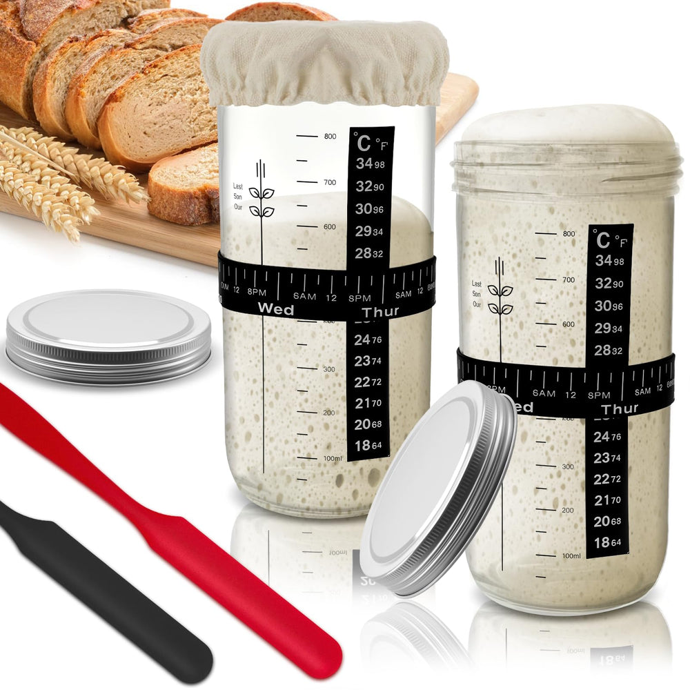 Bowasin sourdough starter jar wide mouth facilitates easy mixing and feeding.