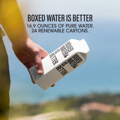 Boxed Water plant-based carton cap close-up highlights sustainable packaging.