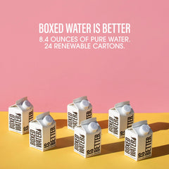 Boxed Water plant-based carton cap visible, BPA-free and eco-friendly.