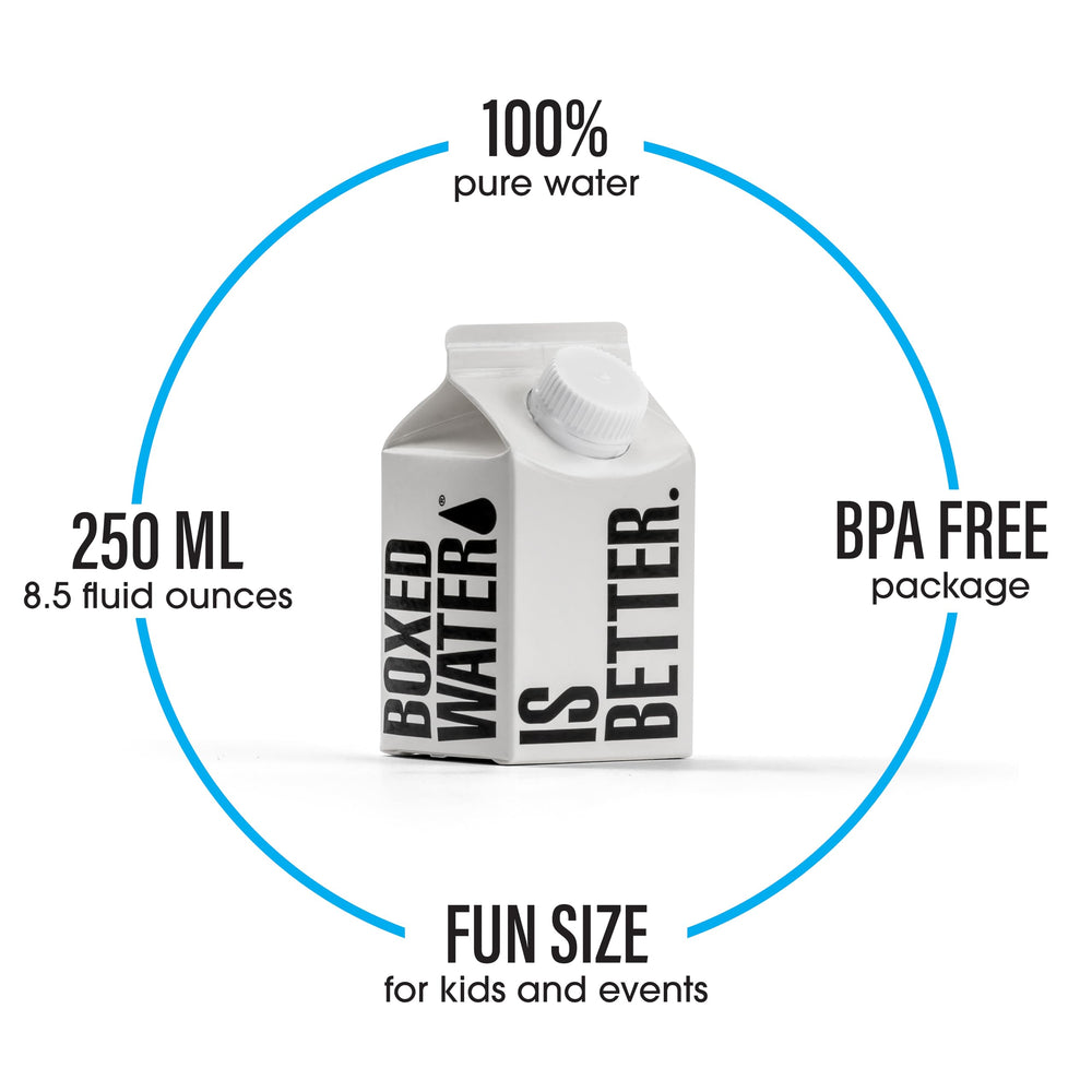 Boxed Water purified water close-up highlighting clean taste.