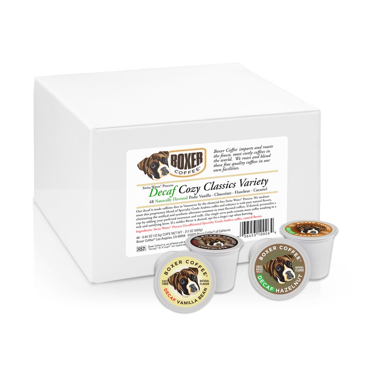 Boxer Coffee Cozy Hazelnut decaf pods offer creamy aroma and caffeine-free comfort