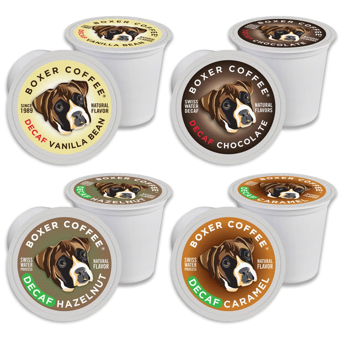 Boxer Coffee Cozy Vanilla decaf pods for rich decaf flavor, ideal for relaxing evenings