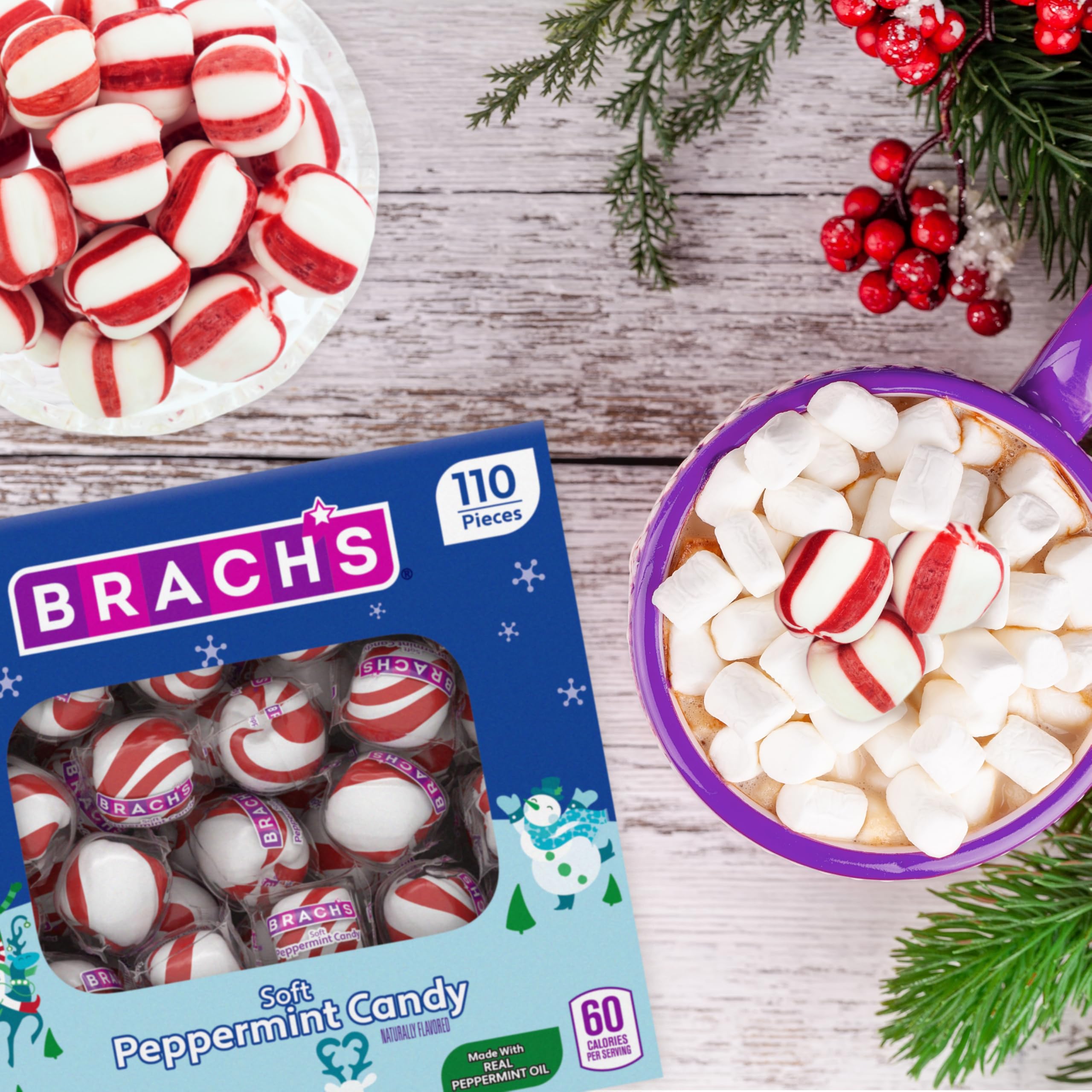 Brach's Peppermint Candies in a festive candy bowl.