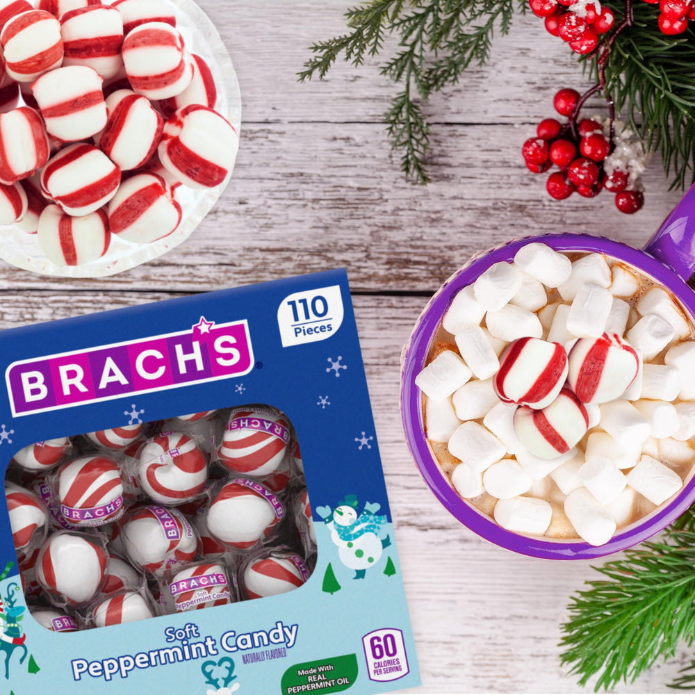 Brach's Peppermint Candies in a festive candy bowl.