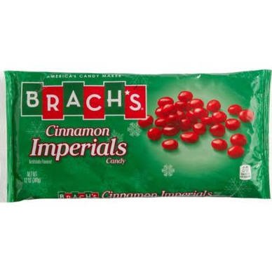 Brach's Cinnamon Imperials two-bag set, chewy red cinnamon candies for snacking.