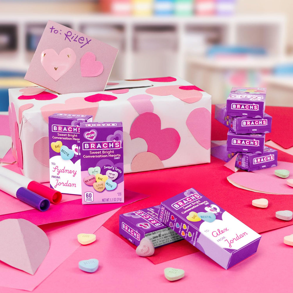 Brach's Sweet Bright Conversation Hearts Fruit Punch flavor for party snacking.