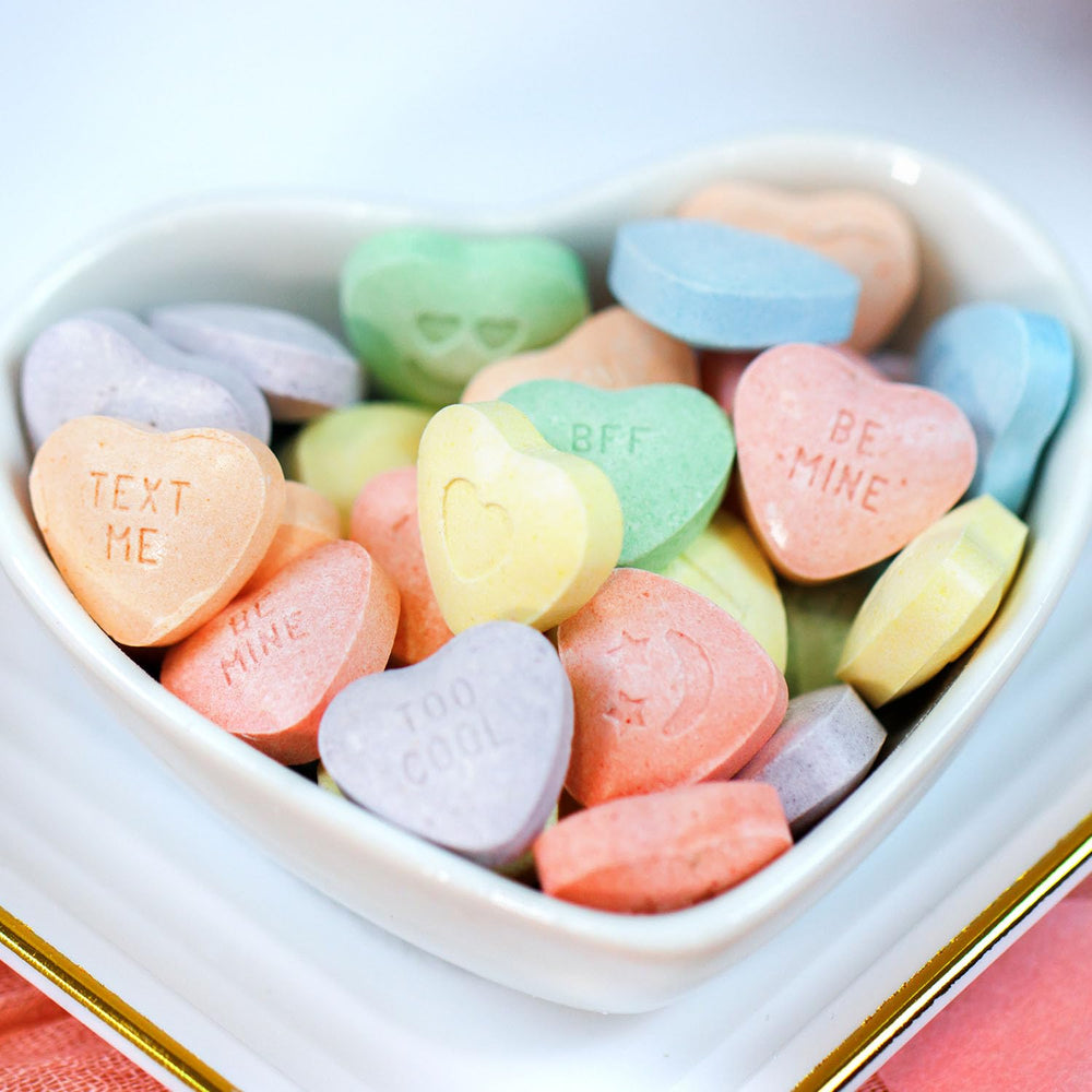 Brach's Sweet Bright Conversation Hearts Lemon-Lime flavor for refreshing bites.