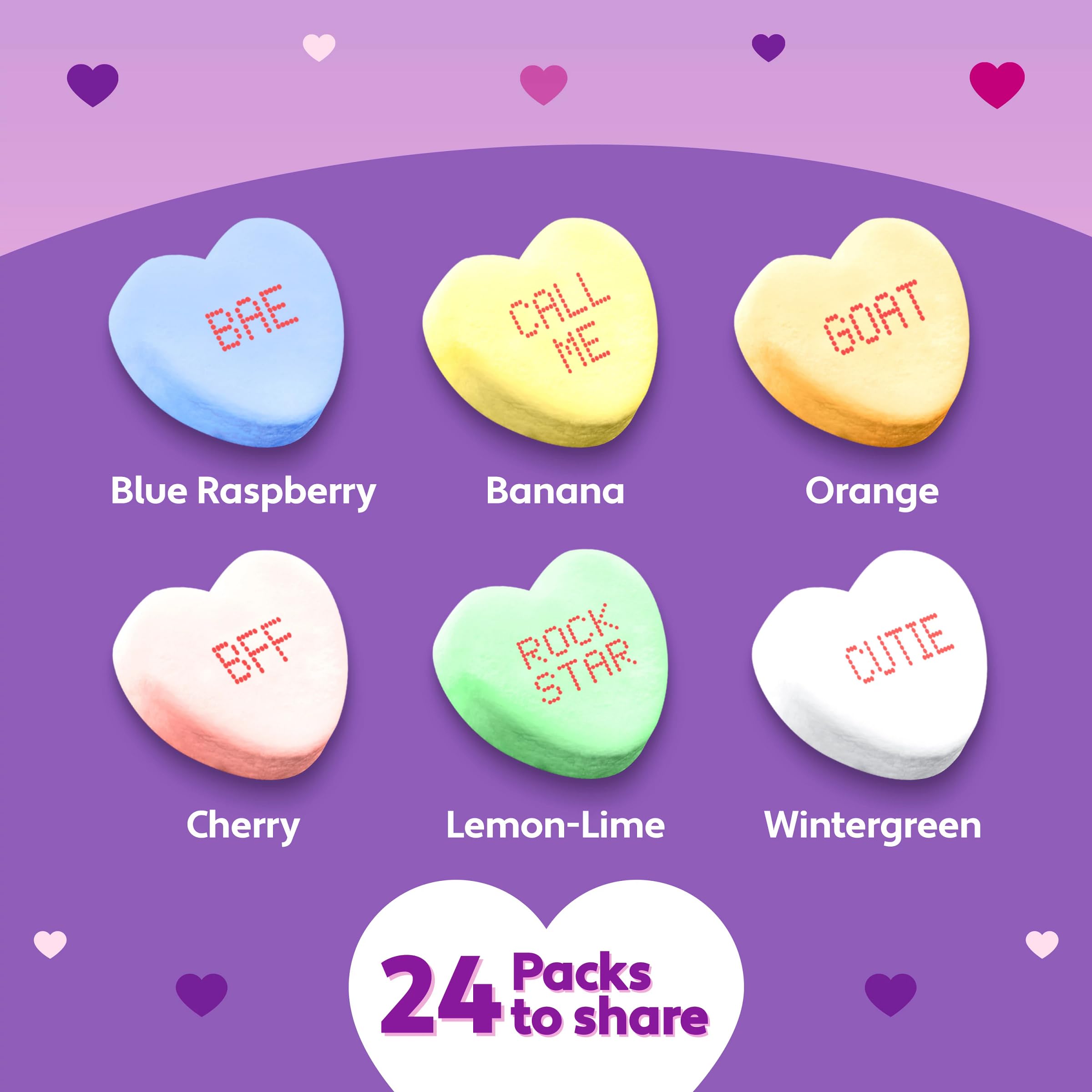 Close-up of hearts with playful sayings on Brach's Conversation Hearts