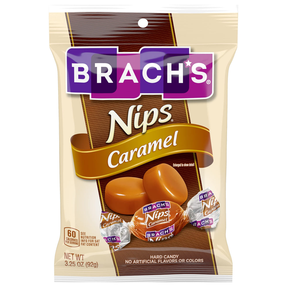 Brach's Nips caramel hard candy wrapped close-up for on-the-go snacking