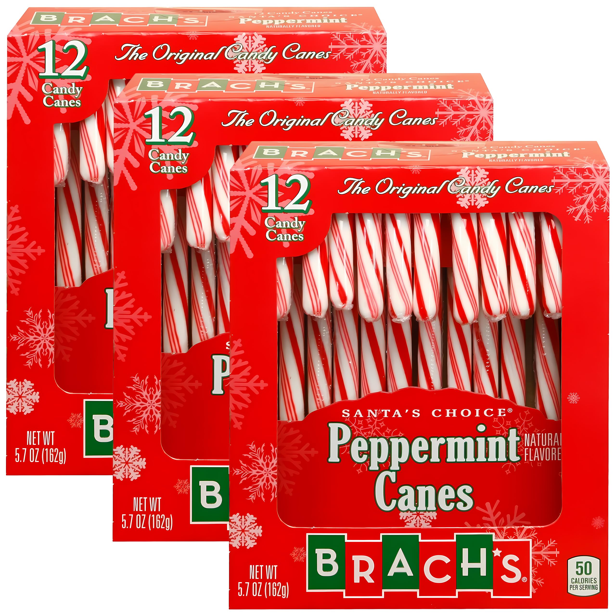 Brach's peppermint candy canes box-front view, ideal for holiday gifting.