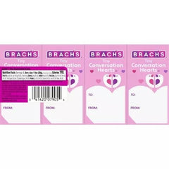 Brach's Tiny Conversation Hearts close-up showing six colorful flavors for sharing on Valentine’s Day.