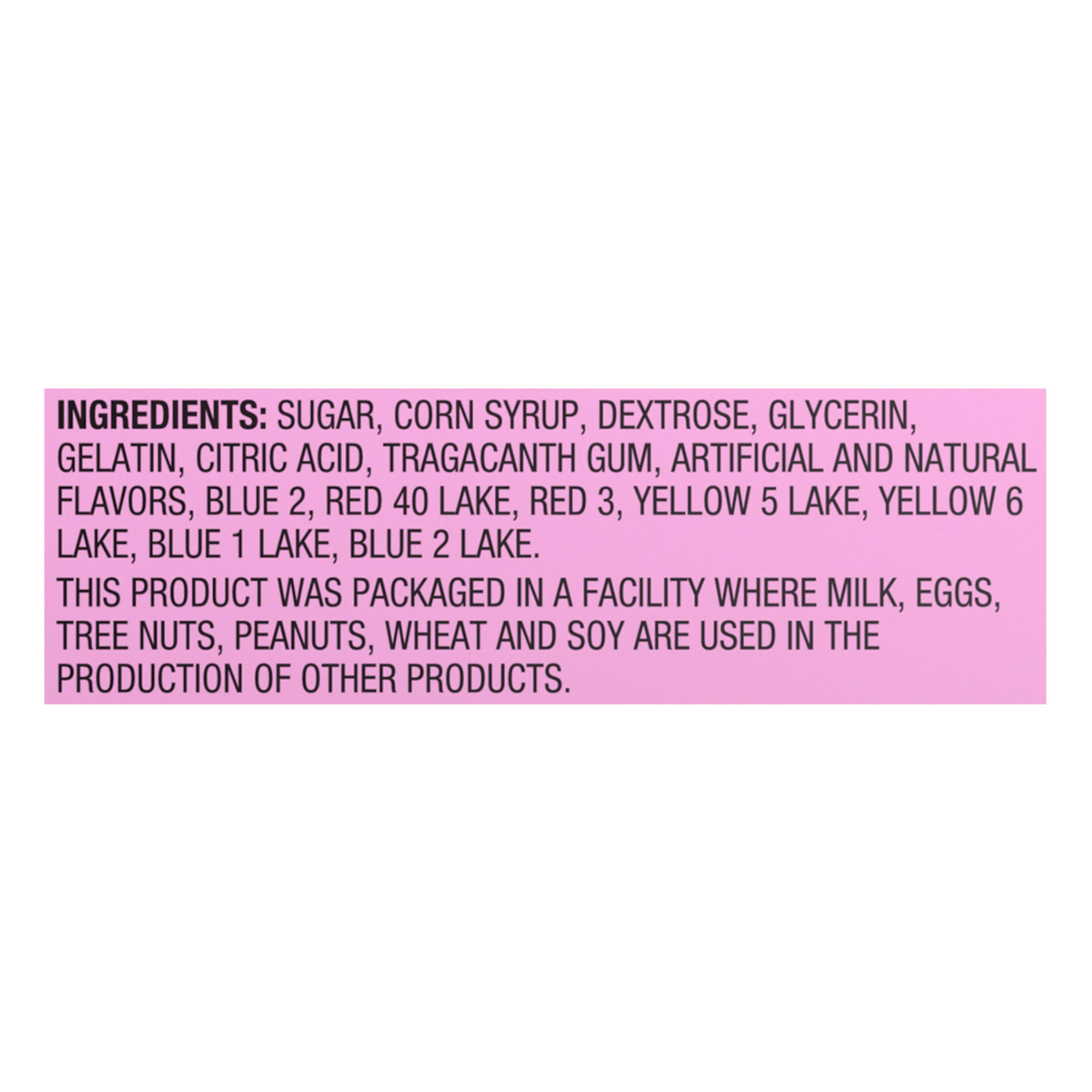 Six flavors of Brach's Tiny Conversation Hearts: Wintergreen, Banana, Orange, Lemon, Cherry, Grape