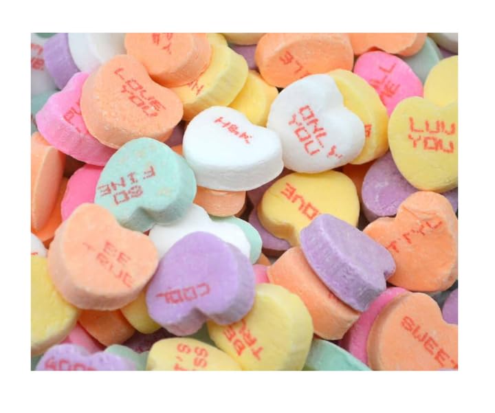 Heart-shaped candies in vibrant colors, ideal for party favors.