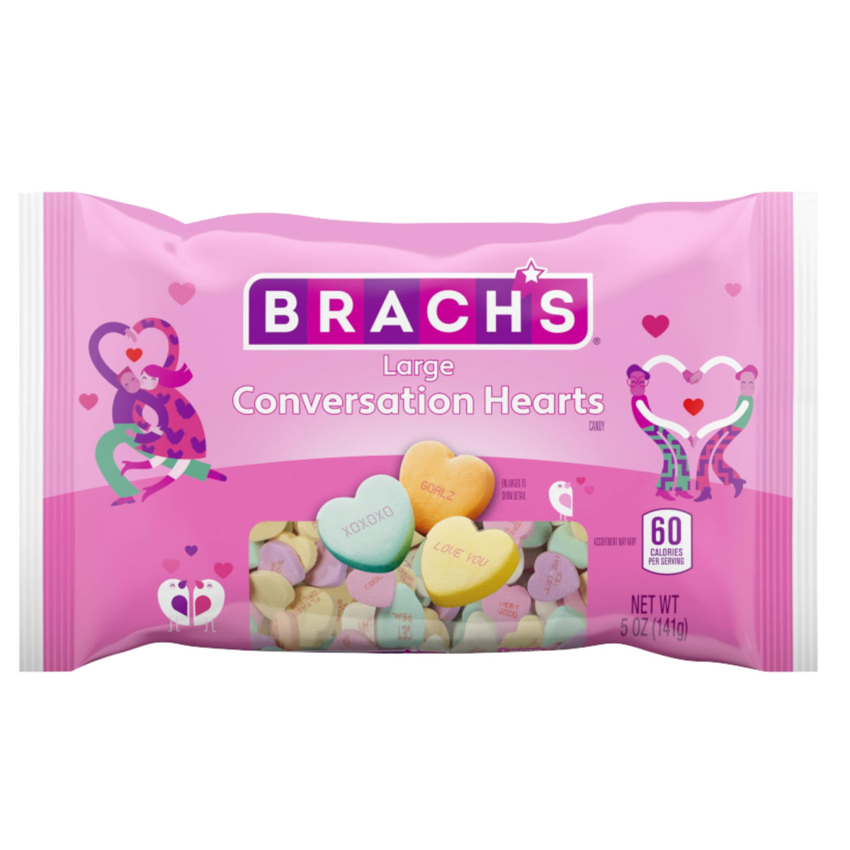 Brach's Valentines large conversation hearts bag shows colorful hearts with classic sayings for gifting