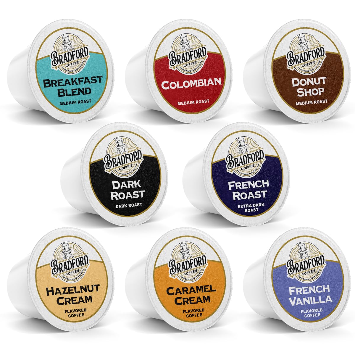 Bradford Coffee Roasters 100ct variety pack box for easy Keurig brewing.