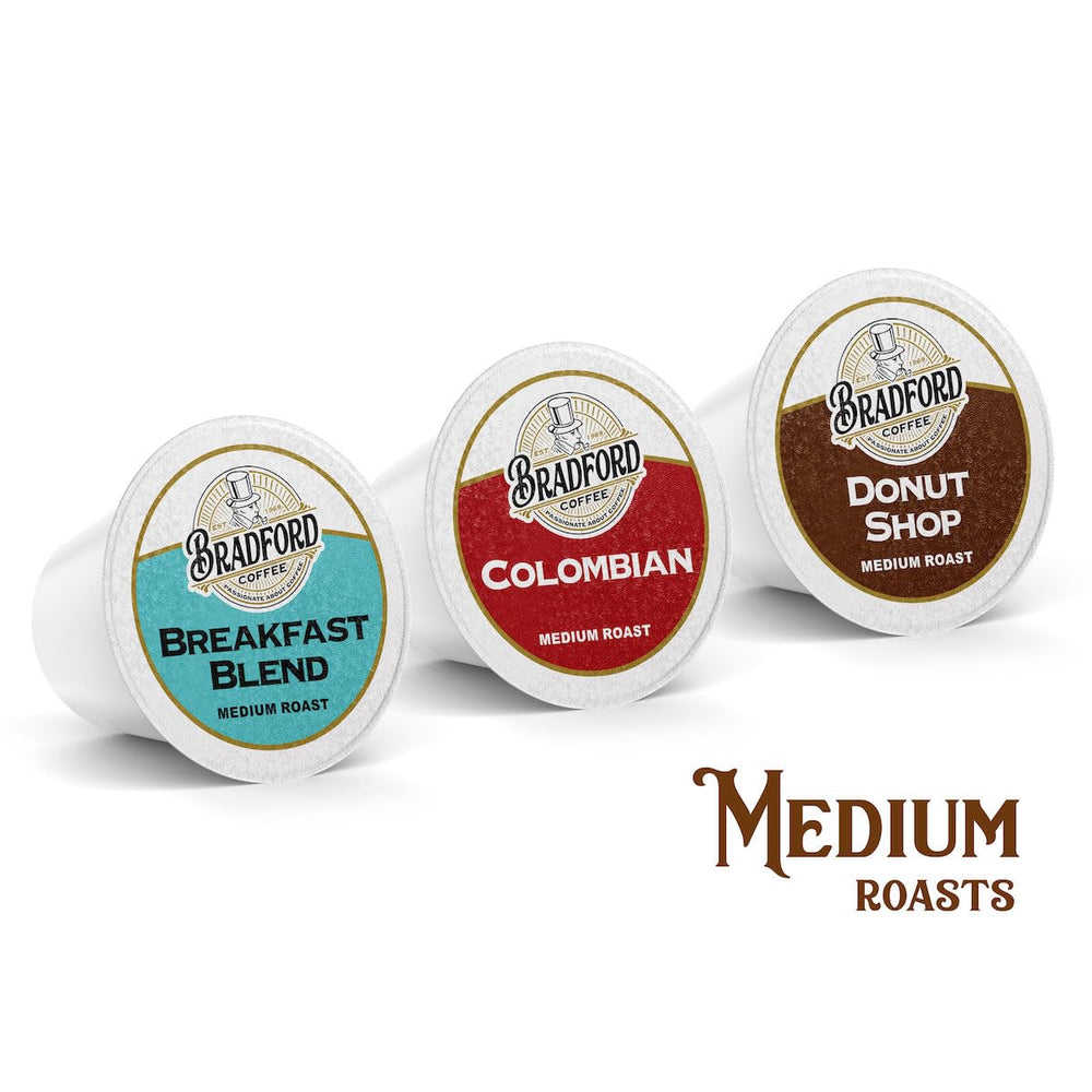 Bradford Coffee Roasters eight assorted singles cups offer flavor variety.