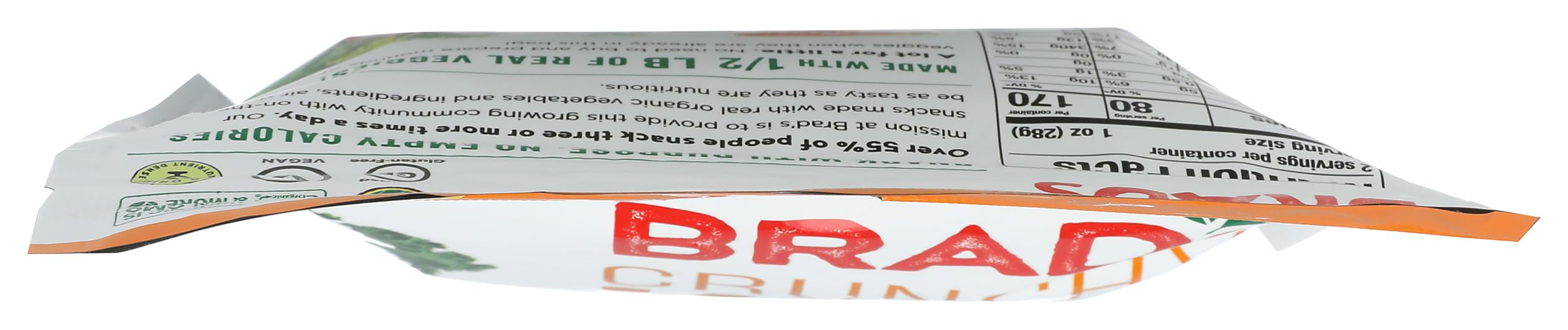 Brad's Plant Based Kale Cheeze It Up Chip 2oz portion emphasizes convenient on-the-go snacking.