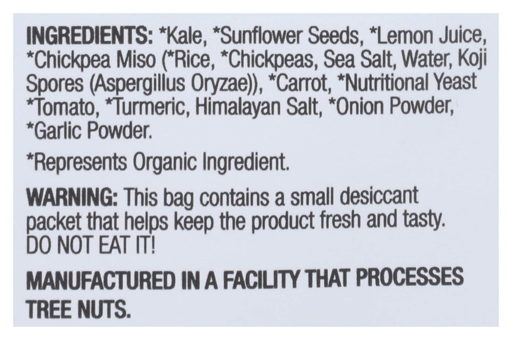 Brad's Plant Based Kale Cheeze It Up Chip kale-forward flakes show vibrant color and texture.