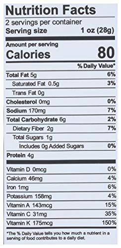 Brad's Plant Based Kale Cheeze It Up Chip nutrition label hints at a balanced snack.