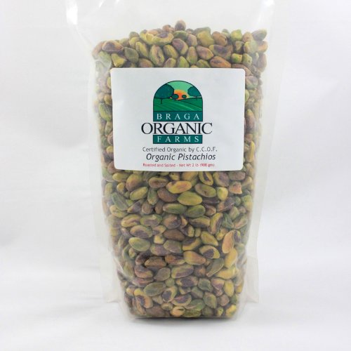 Braga Organic Farms pistachio kernels, roasted and salted for a crunchy snack