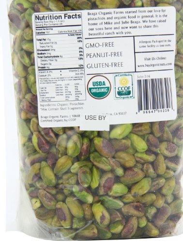 Braga Organic Farms pistachios in bowl highlight a wholesome snack or salad topping option.