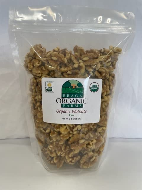 Braga Organic Farms organic walnuts in a 2 lb bag, ready to snack.
