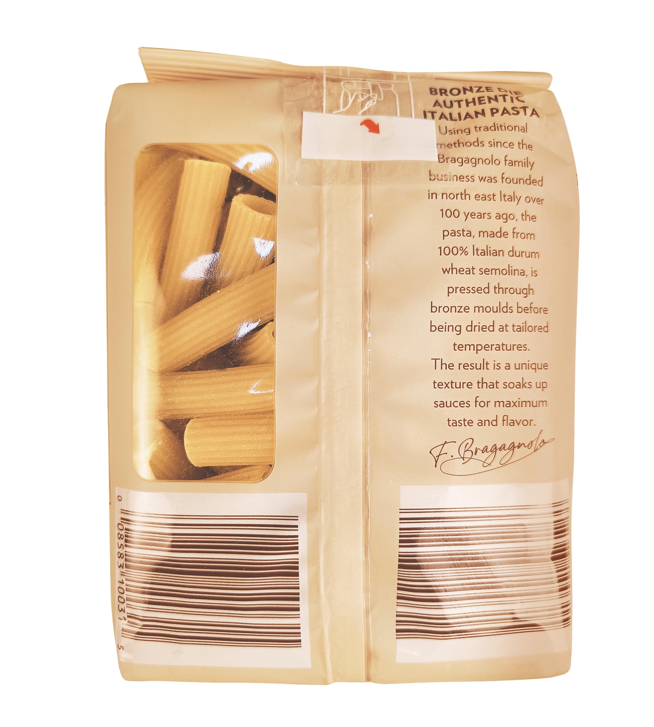 Bragagnolo bronze-drawn extrusion texture shows a rough surface ideal for sauces.
