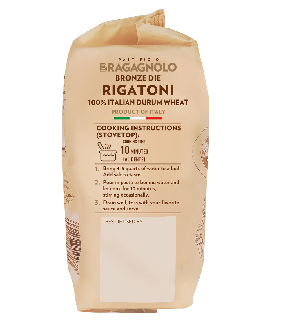 Bragagnolo durum-wheat semolina ingredient-source emphasizes 100% Italian lineage.
