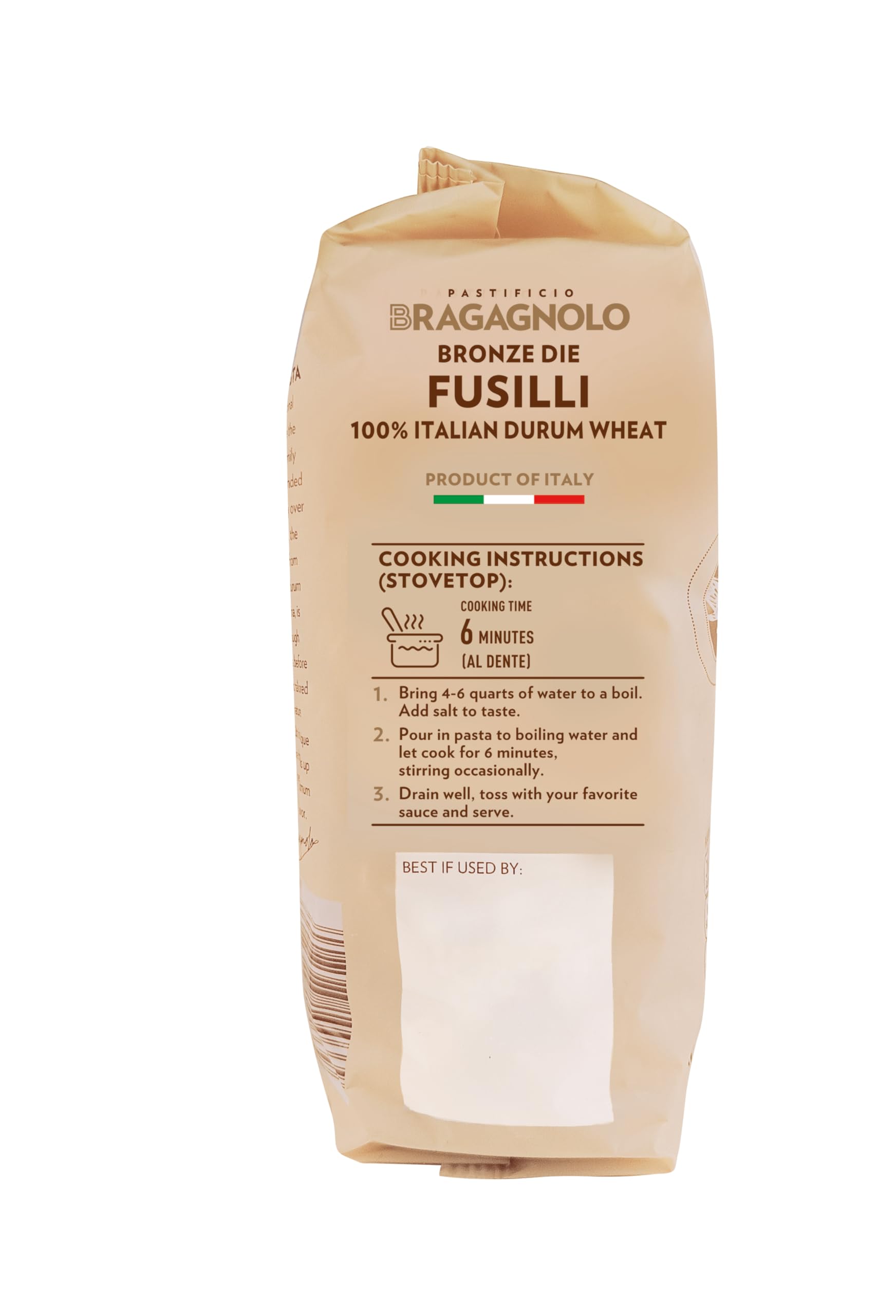 Bragagnolo Fusilli plated al dente ready for flavorful meals.