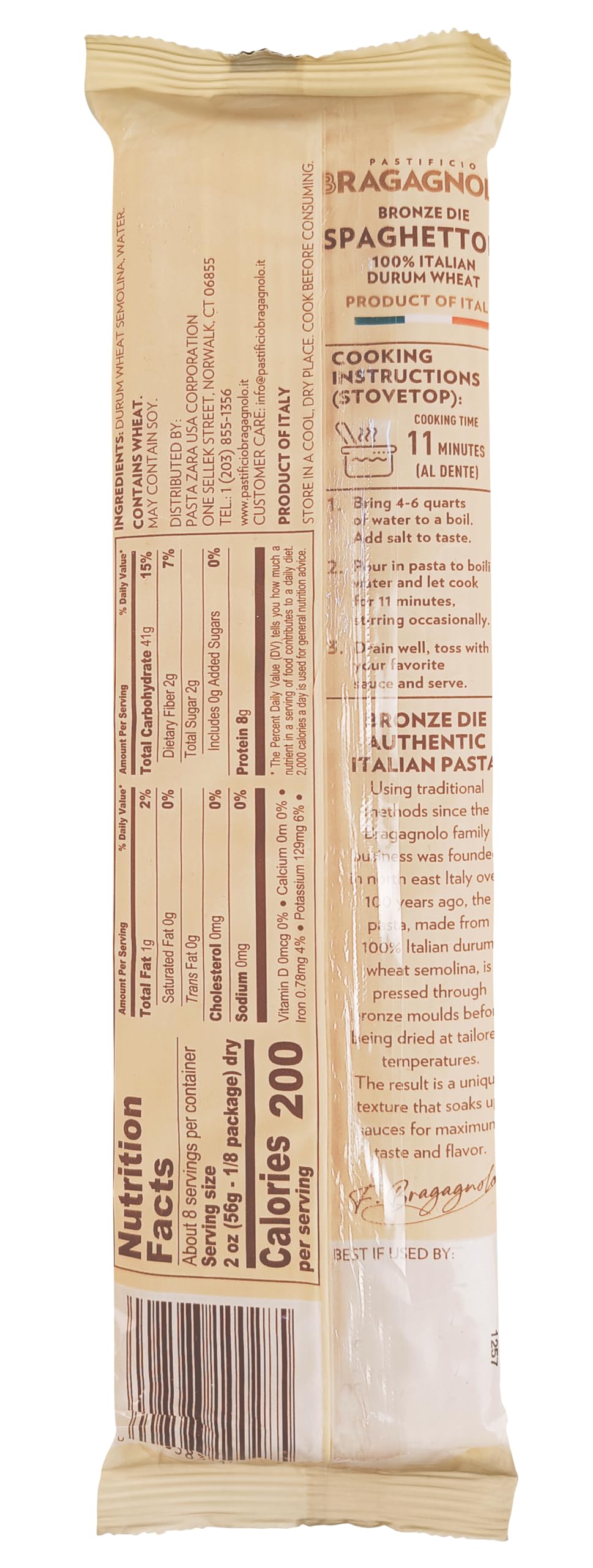 Bragagnolo Spaghettoni 805 with a rough bronze surface aiding sauce adhesion.