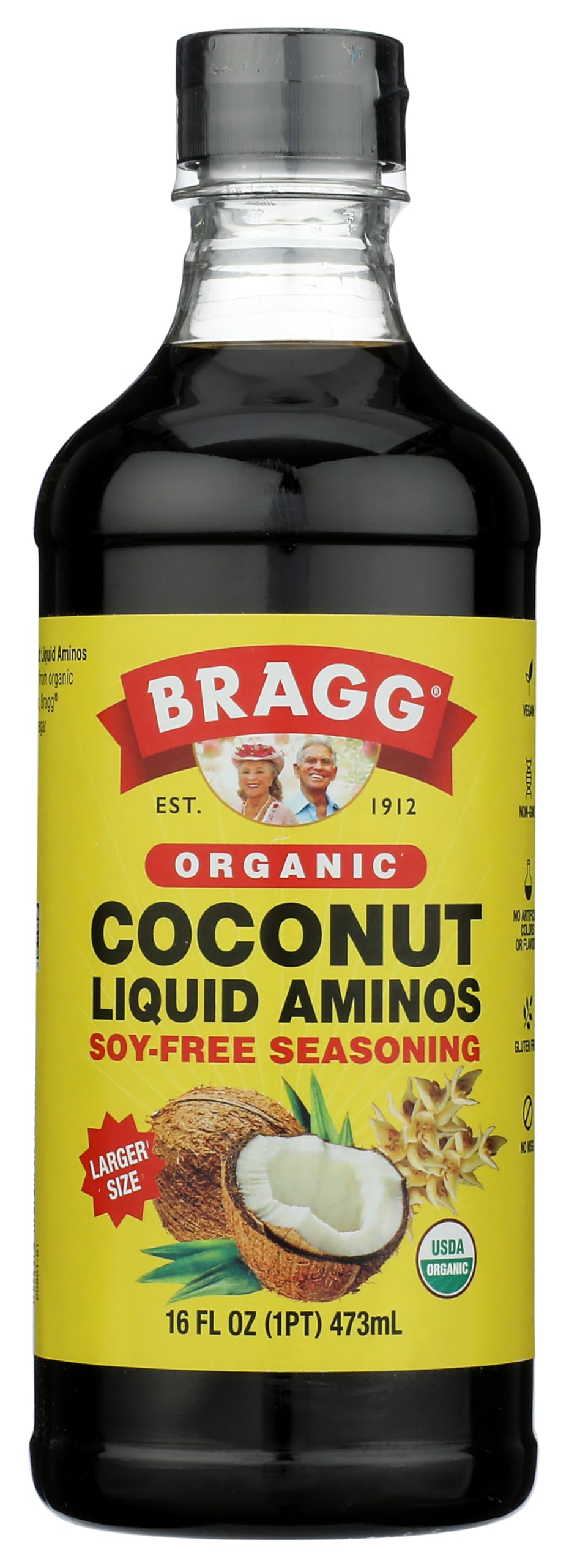 Bragg Coconut Aminos bottle for soy-free, gluten-free umami in cooking