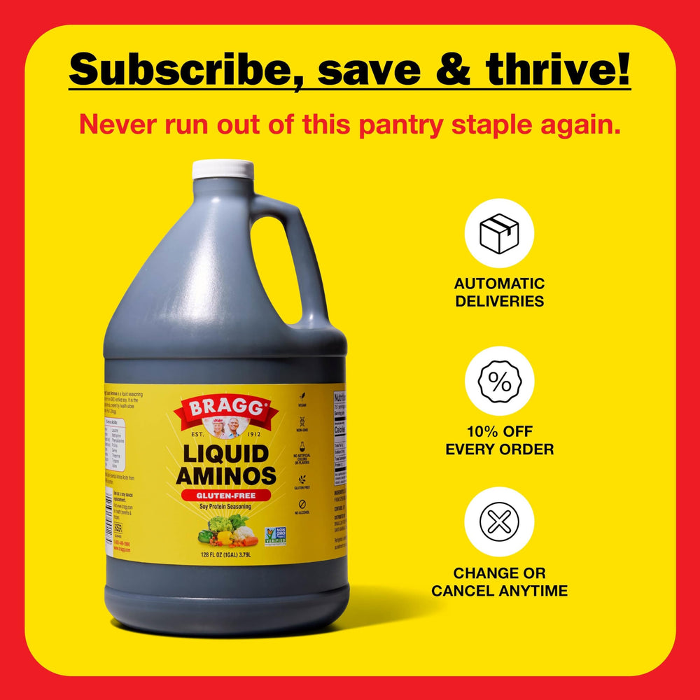 Bragg Liquid Aminos bottle with spoon for marinades and dressings