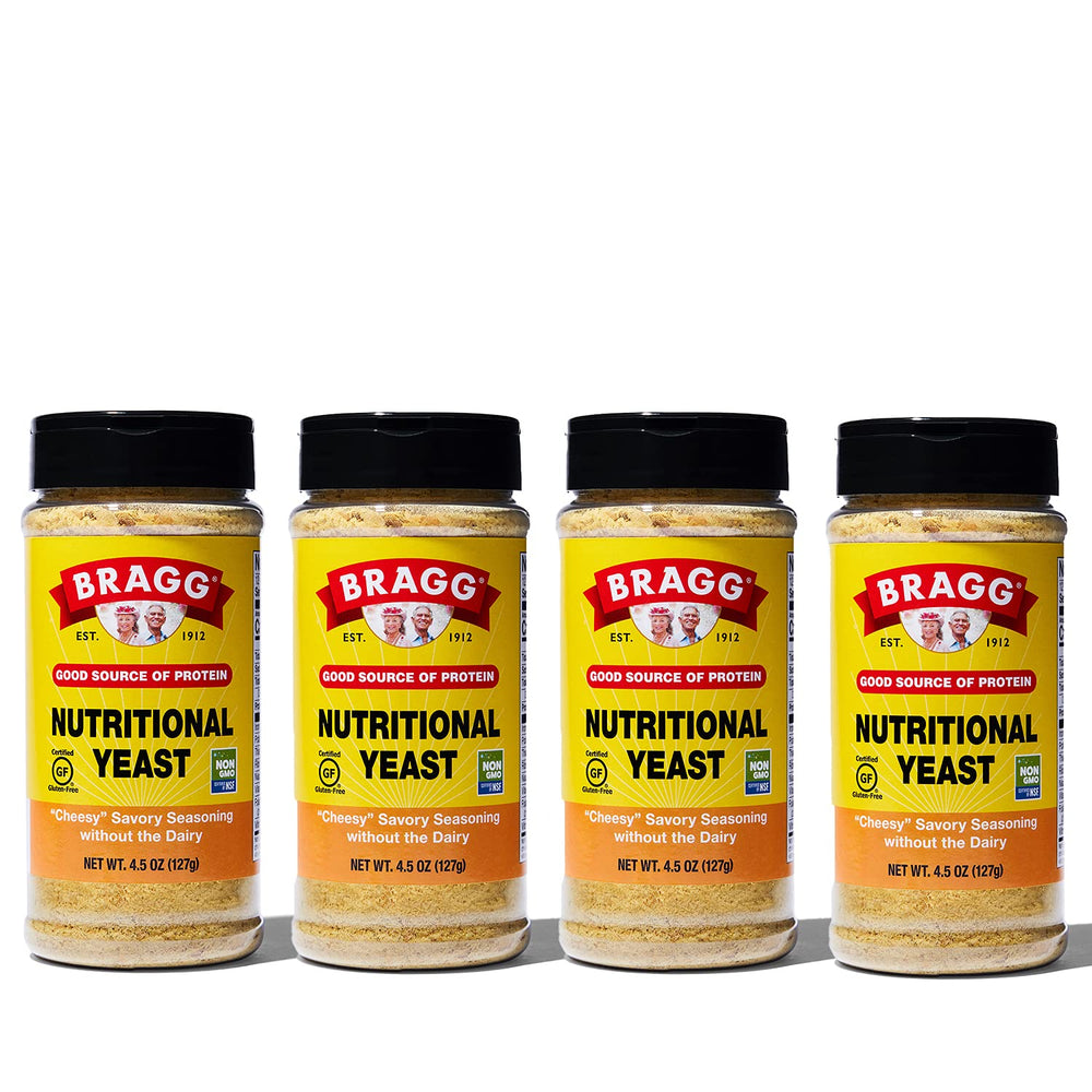 Bragg Nutritional Yeast Seasoning bottle pour — savory vegan cheese substitute for meals