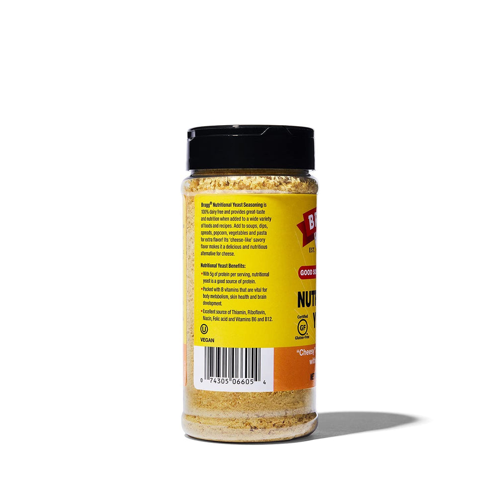 Bragg Nutritional Yeast Seasoning non-GMO verified seal on bottle