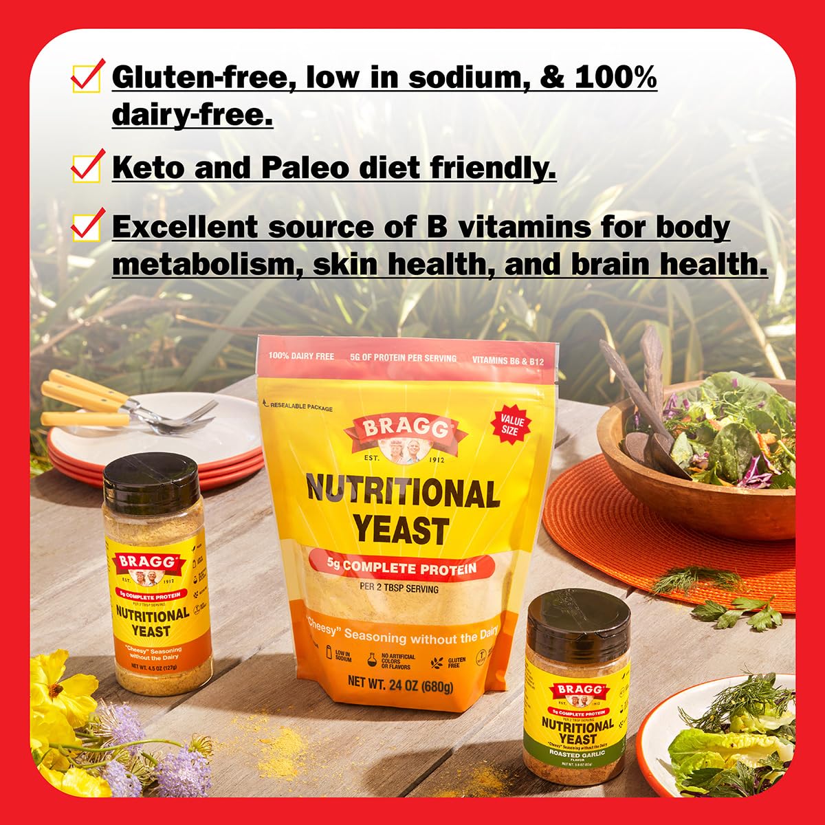 Pour over pasta with Bragg to enhance taste and protein content.