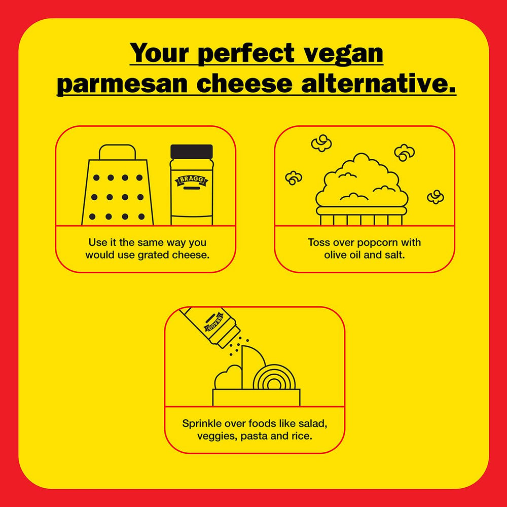 Sprinkled on popcorn, Bragg yeast seasoning delivers a savory, cheese-like finish.