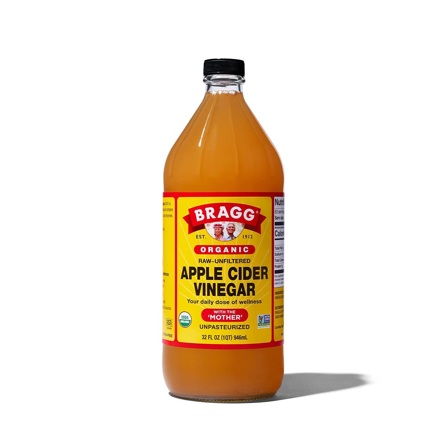 Bragg Organic Raw Apple Cider Vinegar bottle with tangy flavor for dressings.