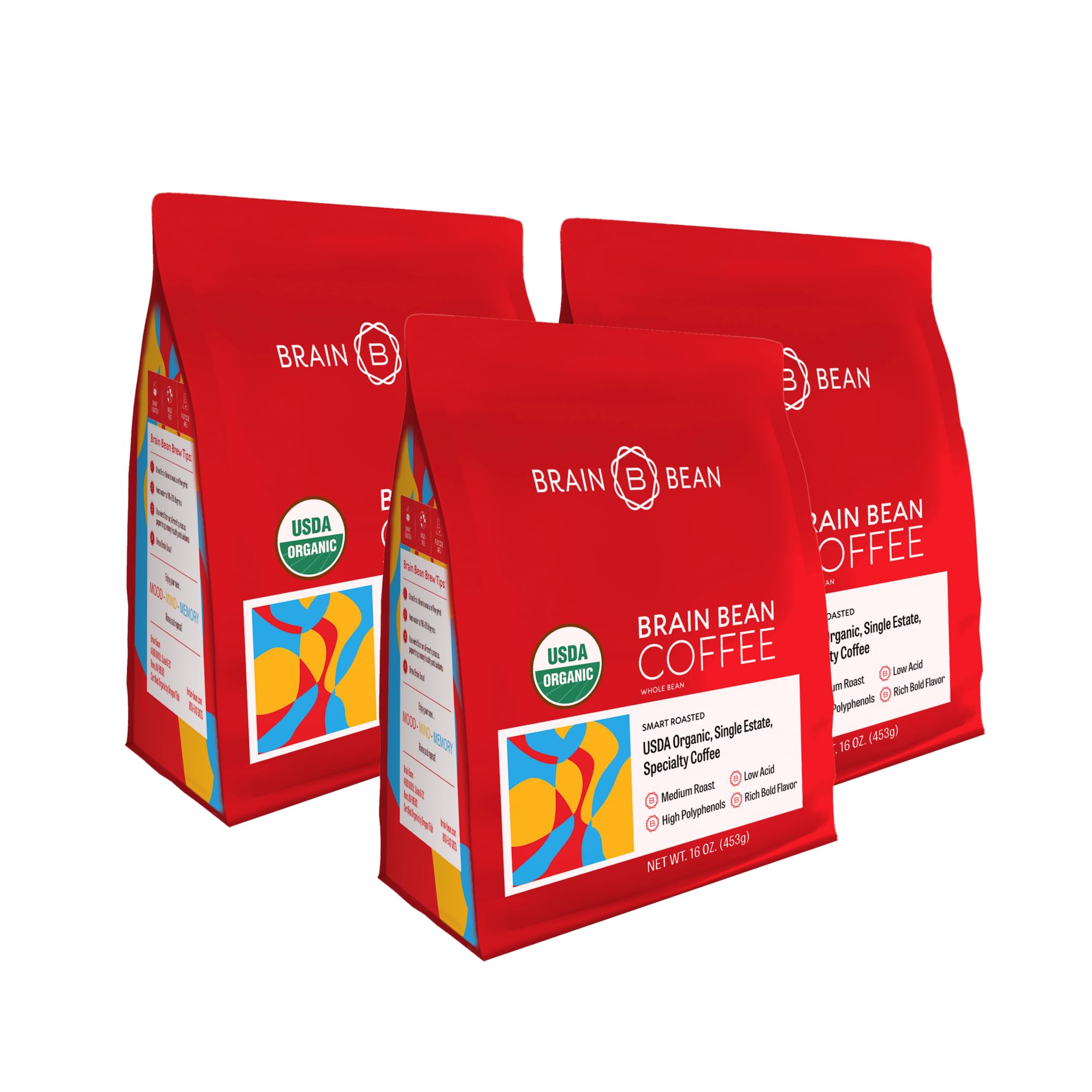Brain Bean organic coffee whole bean bag offers premium flavor and antioxidant richness.