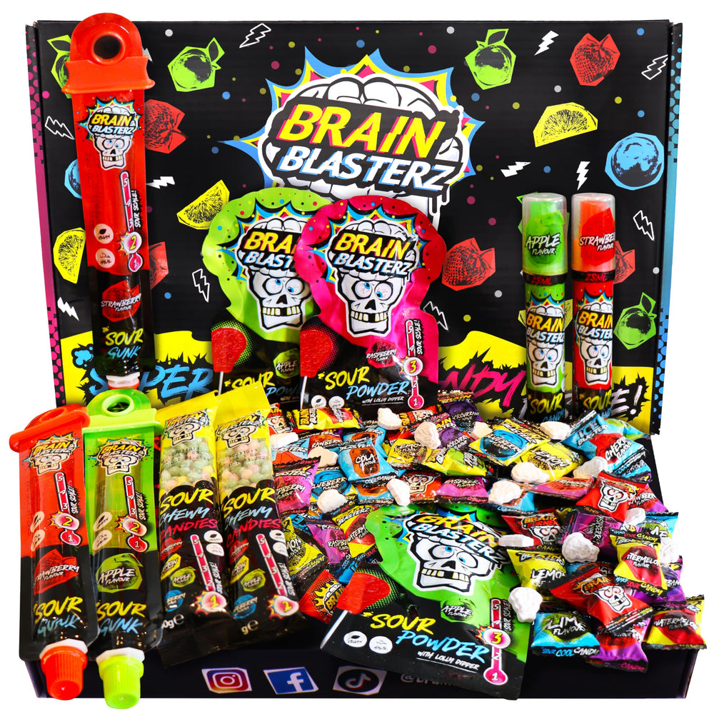 Brain Blasterz Mega Sour Variety Pack 22 pieces displayed for bold flavor exploration.