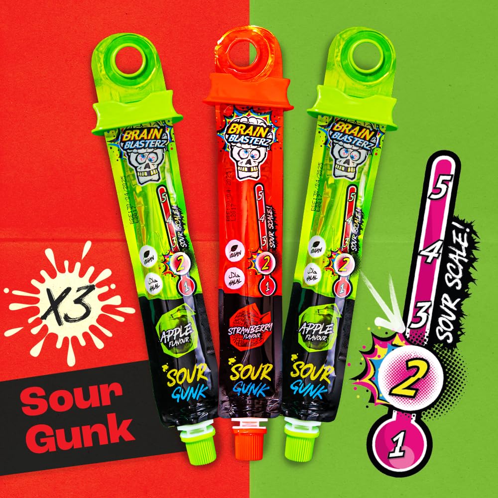Brain Blasterz Mega Sour Chew Bars shown for intense chew and lasting zing.