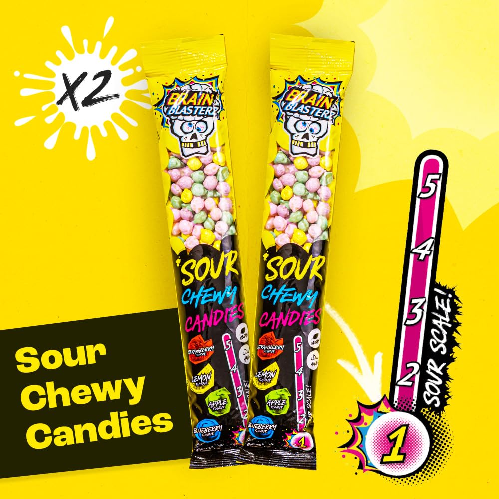 Brain Blasterz Mega Sour Variety Pack Closeup shows color and texture variety.