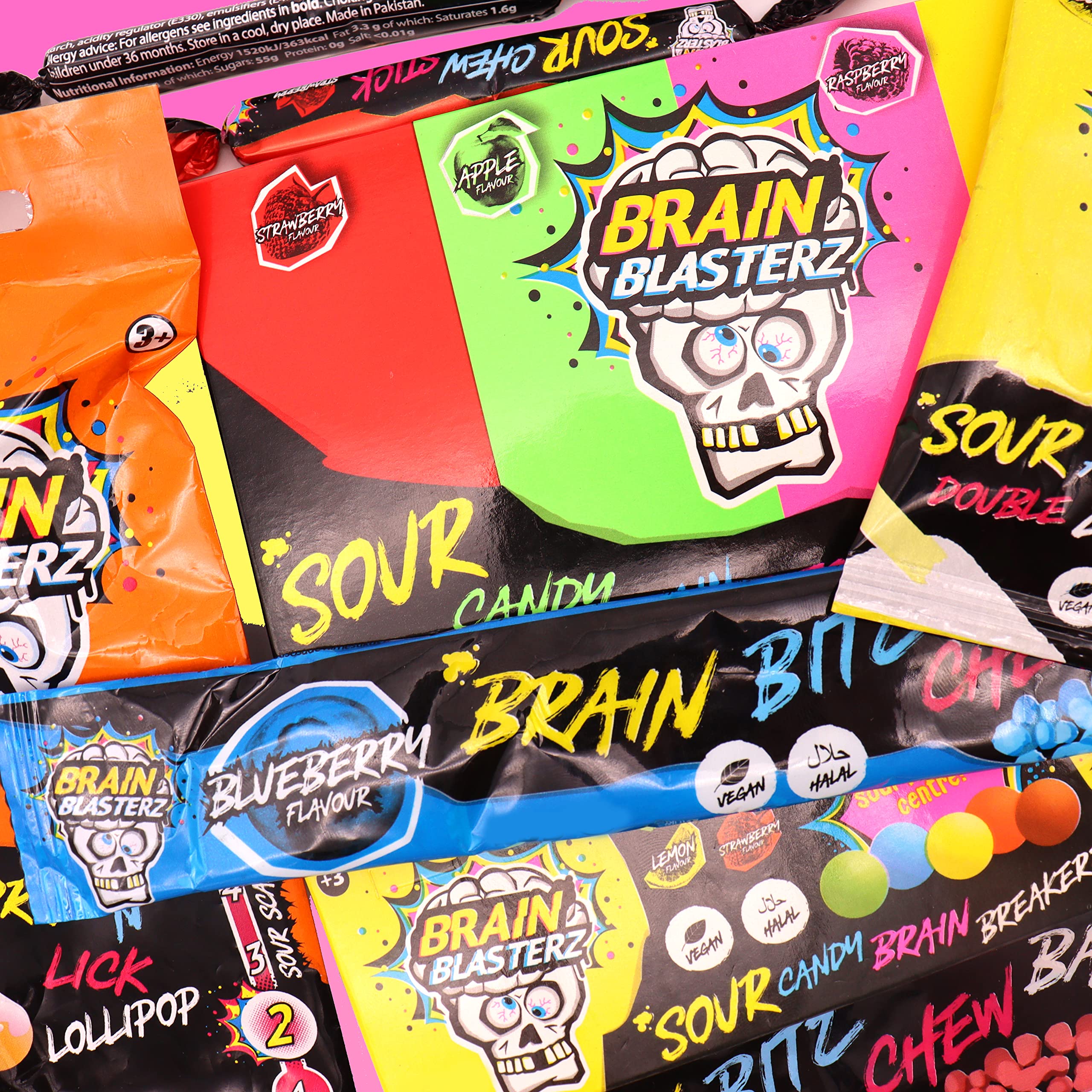 Brain Blasterz vegan halal label, inclusive candy option for vegan eaters.