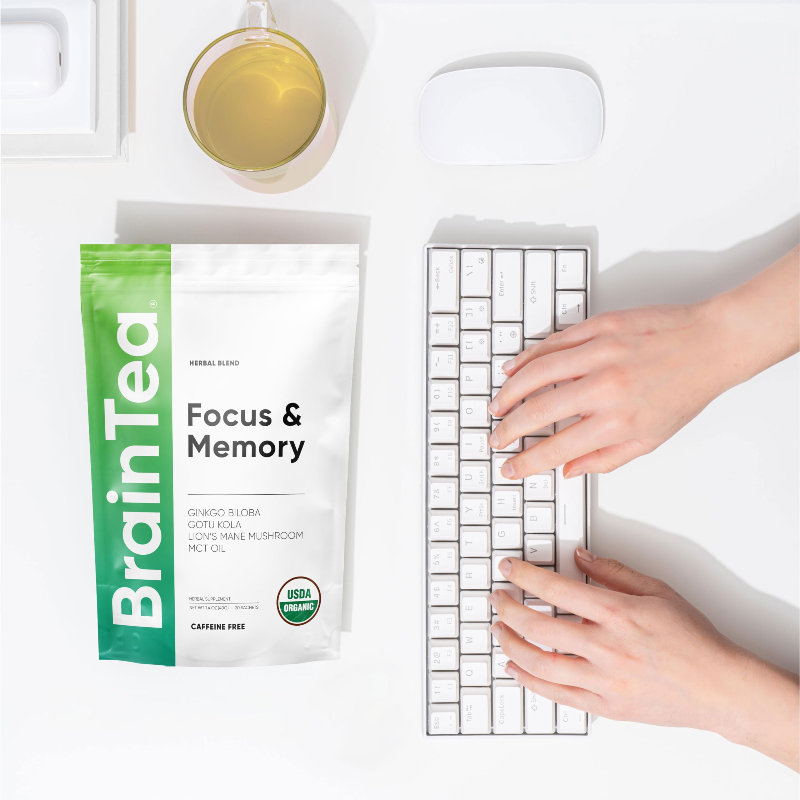 Brain Tea serving setup suggests a flavorful, ritual-driven focus boost.