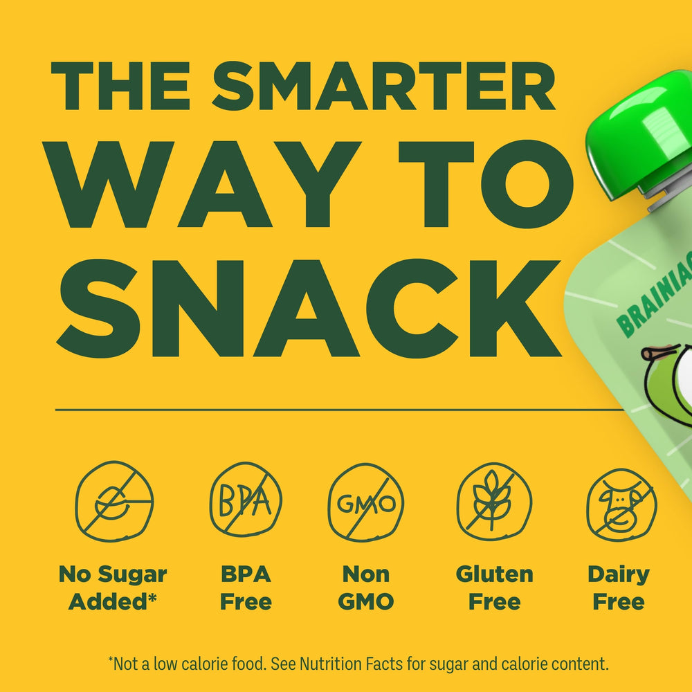 Brainiac Applesauce pouch pour showing easy, mess-free snacking