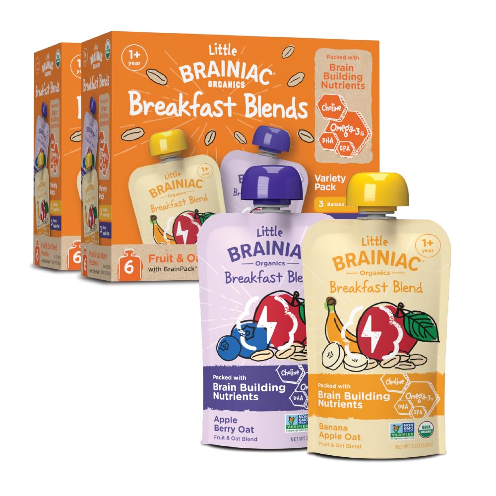 Brainiac Little Toddler Breakfast Pouch with apple, banana and oat for on-the-go mornings.
