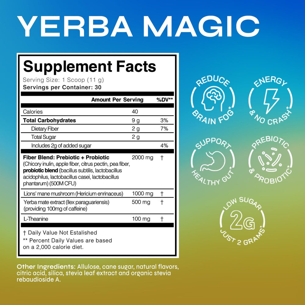 Brainista Yerba Magic energy boost, smooth caffeine from yerba mate for steady daytime vitality.