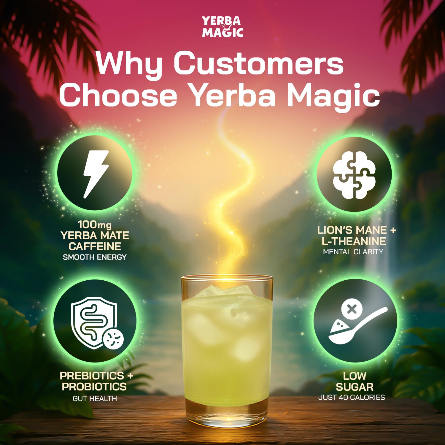 Brainista Yerba Magic ready-to-drink glass shows vibrant flavor