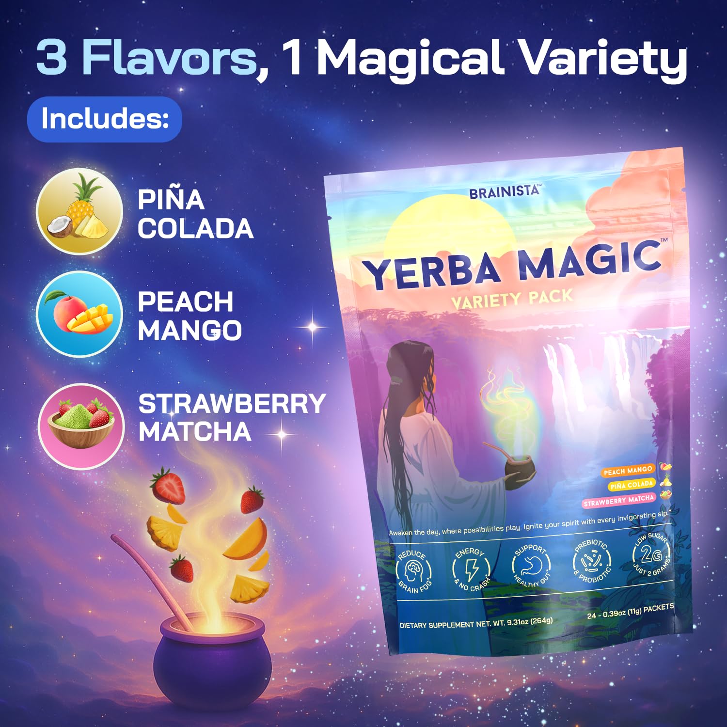 Brainista Yerba Magic ingredients include Lion's Mane and prebiotics.
