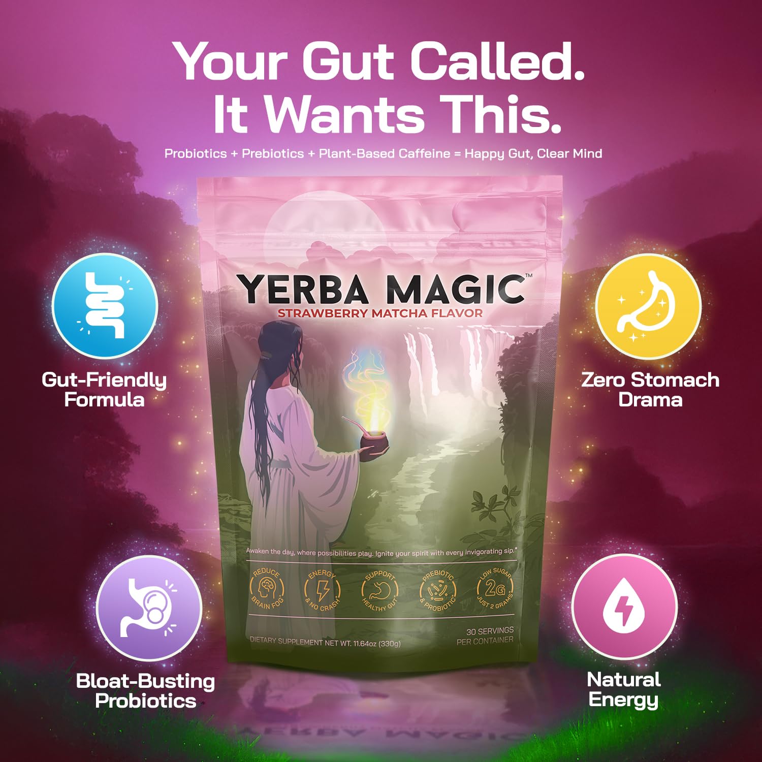 Brainista Yerba Magic label details prebiotics and probiotics