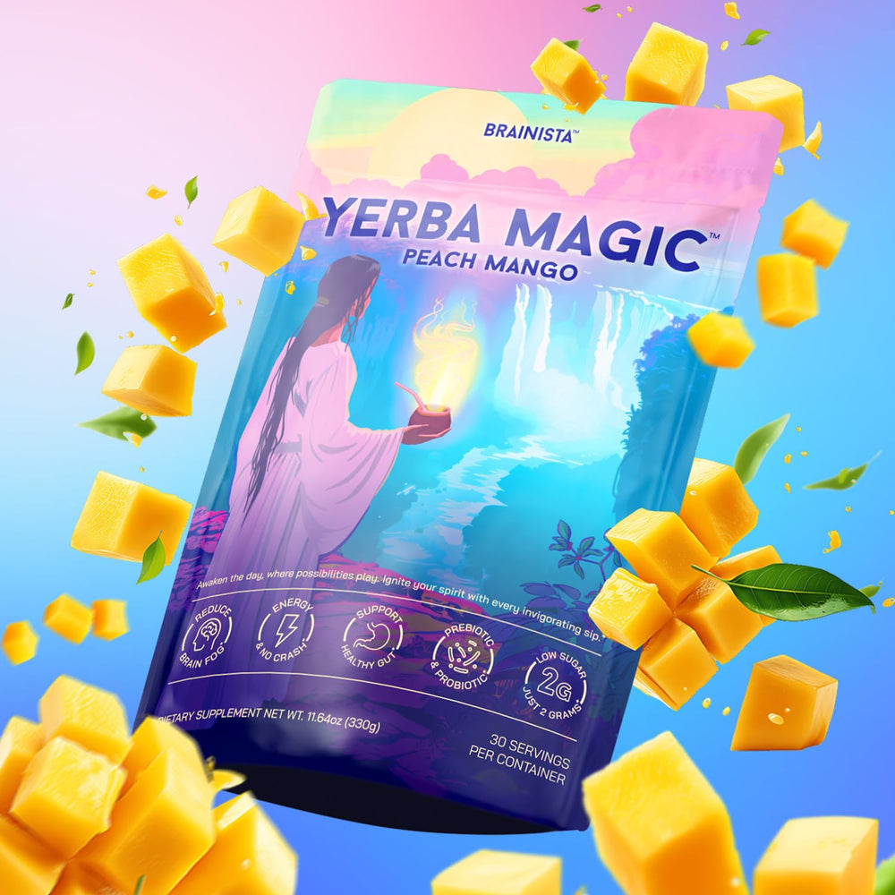 Brainista Yerba Magic being poured into cold water for quick refresh.